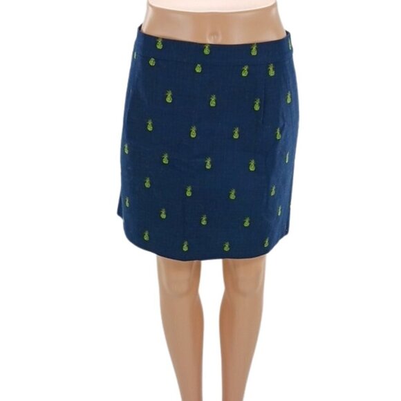 J. Crew Pineapple Skirt Blue Graphic Print Spring Summer Womens Size 8 - Picture 1 of 5